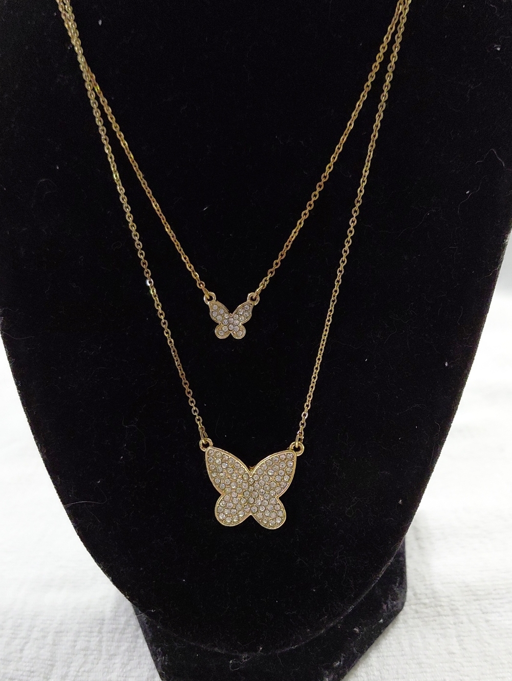 Gold Butterfly Double-Layer Crystal Pendant Necklace